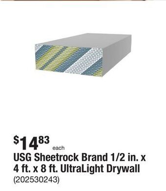 The Home Depot Usg sheetrock brand 1/2 in. x 4 ft. x 8 ft. ultralight drywall offer