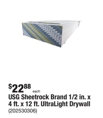 The Home Depot Usg sheetrock brand 1/2 in. x 4 ft. x 12 ft. ultralight drywall offer