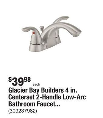 The Home Depot Glacier bay builders 4 in. centerset 2-handle low-arc bathroom faucet in brushed nickel offer