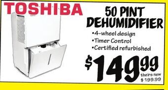 Ollie's Toshiba 50 pint dehumidifier offer