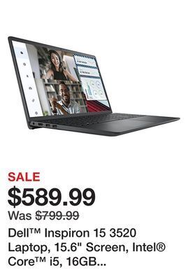 Office Depot Dell™ inspiron 15 3520 laptop, 15.6 screen, intel® core™ i5, 16gb memory, 256gb solid state drive, wi-fi 6, windows® 11 home offer
