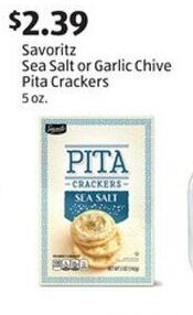 Aldi Savoritz Sea Salt or Garlic Chive Pita Crackers offer