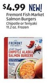 Aldi Fremont Fish Market Salmon Burgers Chipotle or Teriyaki 11.2 oz. Frozen offer