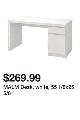 Ikea Malm desk, white, 55 1/8x25 5/8 offer