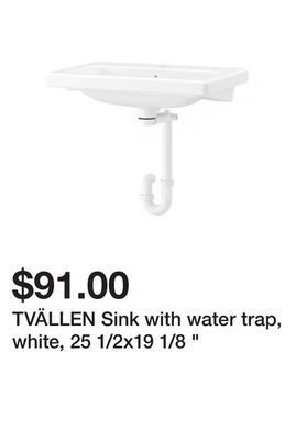 Ikea Tvällen sink with water trap, white, 25 1/2x19 1/8 offer