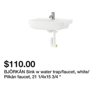 Ikea Björkån sink w water trap/faucet, white/pilkån faucet, 21 1/4x15 3/4 offer