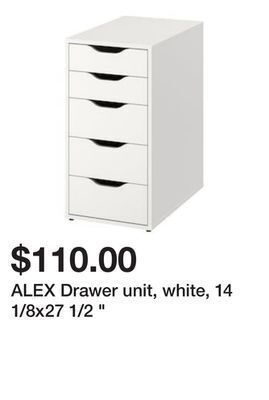 Ikea Alex drawer unit, white, 14 1/8x27 1/2 offer