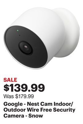 Best Buy Google - nest cam indoor/outdoor wire free security camera - snow offer