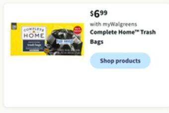 Walgreens Complete home trash bags offer