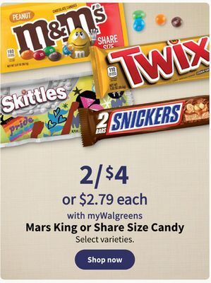 Walgreens Mars king or share size candy offer