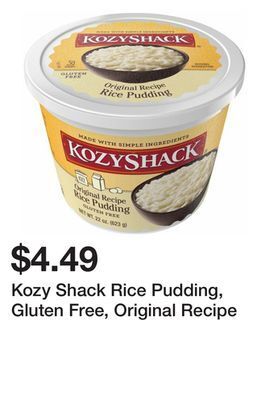 Wegmans Kozy shack rice pudding, gluten free, original recipe offer