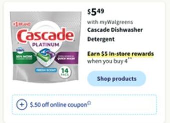 Walgreens Cascade dishwasher detergent offer