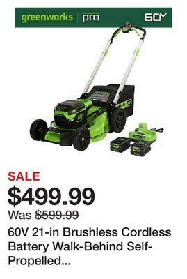 Tractor Supply Company 60v 21-in brushless cordless battery walk-behind self-propelled push lawn mower, 2 4.0 ah battery & charger, 2531702 offer
