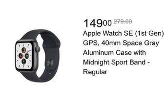 Walmart Apple Watch SE (1st Gen) GPS, 40mm Space Gray Aluminum Case with Midnight Sport Band - Regular offer