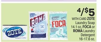 CVS Zote laundry soap 14.1 oz, foca or roma laundry detergent 16-17.6 oz. offer