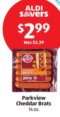 Aldi Parkview cheddar brats offer