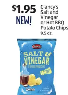 Aldi Clancy's salt and vinegar or hot bbq potato chips offer