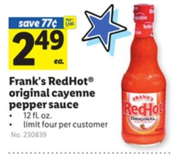 Lidl Frank's redhot® original cayenne pepper sauce offer