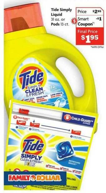 Family Dollar Tide Simply Liquid offer