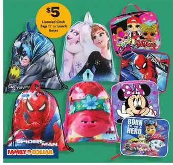 Family Dollar Licensed Clinch Bags Or Lunch Boxes offer