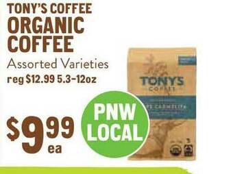 New Seasons Market Tony's Coffee Organic Coffee offer