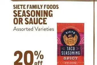 New Seasons Market Siete Family Foods Seasoning Or Sauce 20% Off offer