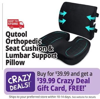 Ocean State Job Lot Qutool orthopedic seat cushion & lumbar support pillow offer