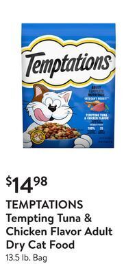 Walmart Temptations tempting tuna & chicken flavor adult dry cat food offer