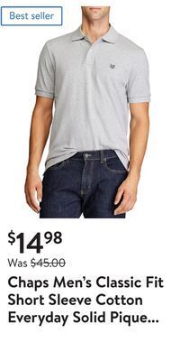 Walmart Chaps men's classic fit short sleeve cotton everyday solid pique polo shirt offer