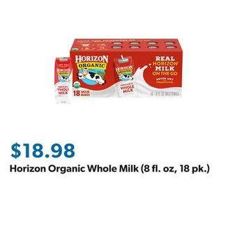 Sam's Club Horizon organic whole milk (8 fl. oz, 18 pk.) offer