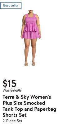 Walmart Terra & sky women's plus size smocked tank top and paperbag shorts set offer