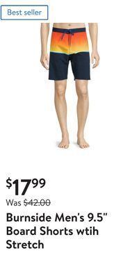 Walmart Burnside men's 9.5 board shorts wtih stretch offer