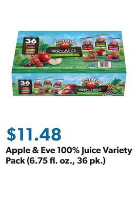 Sam's Club Apple & eve 100% juice variety pack (6.75 fl. oz., 36 pk.) offer