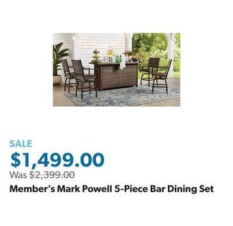 Sam's Club Member's mark powell 5-piece bar dining set offer