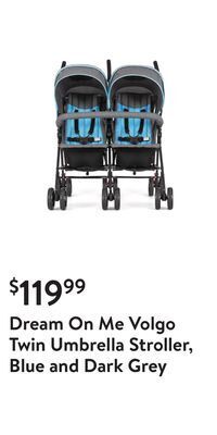 Walmart Dream on me volgo twin umbrella stroller, blue and dark grey offer