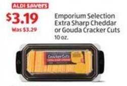 Aldi Emporium Selection Extra Sharp Cheddar or Gouda Cracker Cuts 10 oz. offer