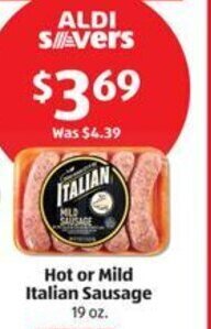 Aldi Hot or Mild Italian Sausage 19 oz offer