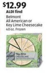 Aldi ALDI find Belmont All American or Key Lime Cheesecake 40 oz. Frozen offer