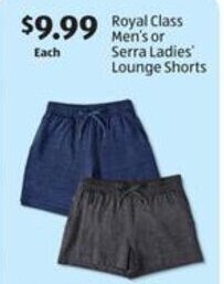 Aldi Royal Class Men's or Serra Ladies' Lounge Shorts offer