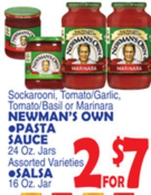 Bravo Supermarkets Newman's own, pasta sauce 24 oz. jars, salsa 16 oz. jar offer