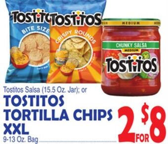 Bravo Supermarkets Tostitos tortilla chips xxl 9-13 oz. bag offer
