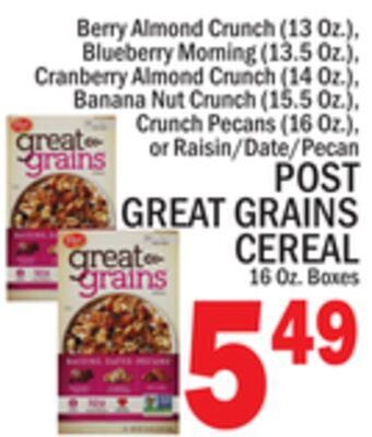 C Town Post great grains cereal 16 oz. boxes offer