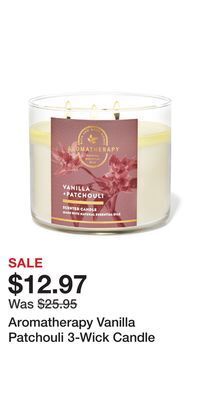 Bath & Body Works Aromatherapy vanilla patchouli 3-wick candle offer