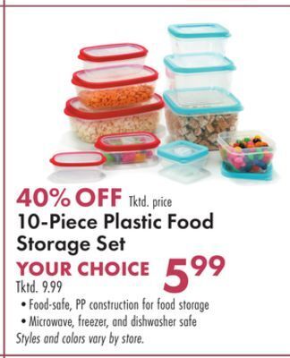 Boscov's 10-piece plastic food storage set offer
