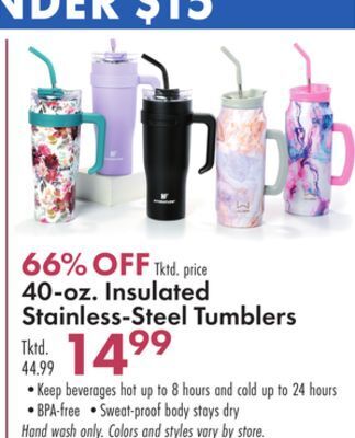 Boscov's 40-oz. insulated stainless-steel tumblers offer