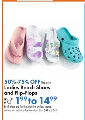 Boscov's Ladies beach shoes and flip-flops offer