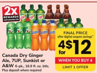 ACME Canada dry ginger ale, 7up, sunkist or a & w offer