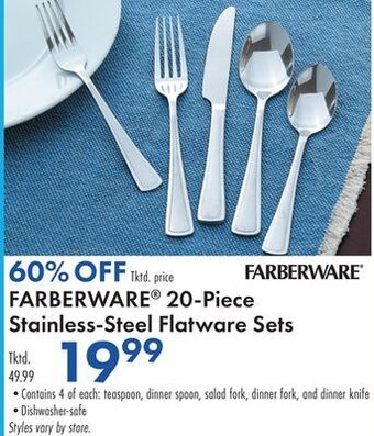 Boscov's Farberware® 20-piece stainless-steel flatware sets offer