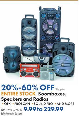 Boscov's Entire stock boomboxes, speakers and radios offer