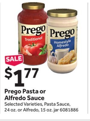 Stop&Shop Prego pasta or alfredo sauce offer